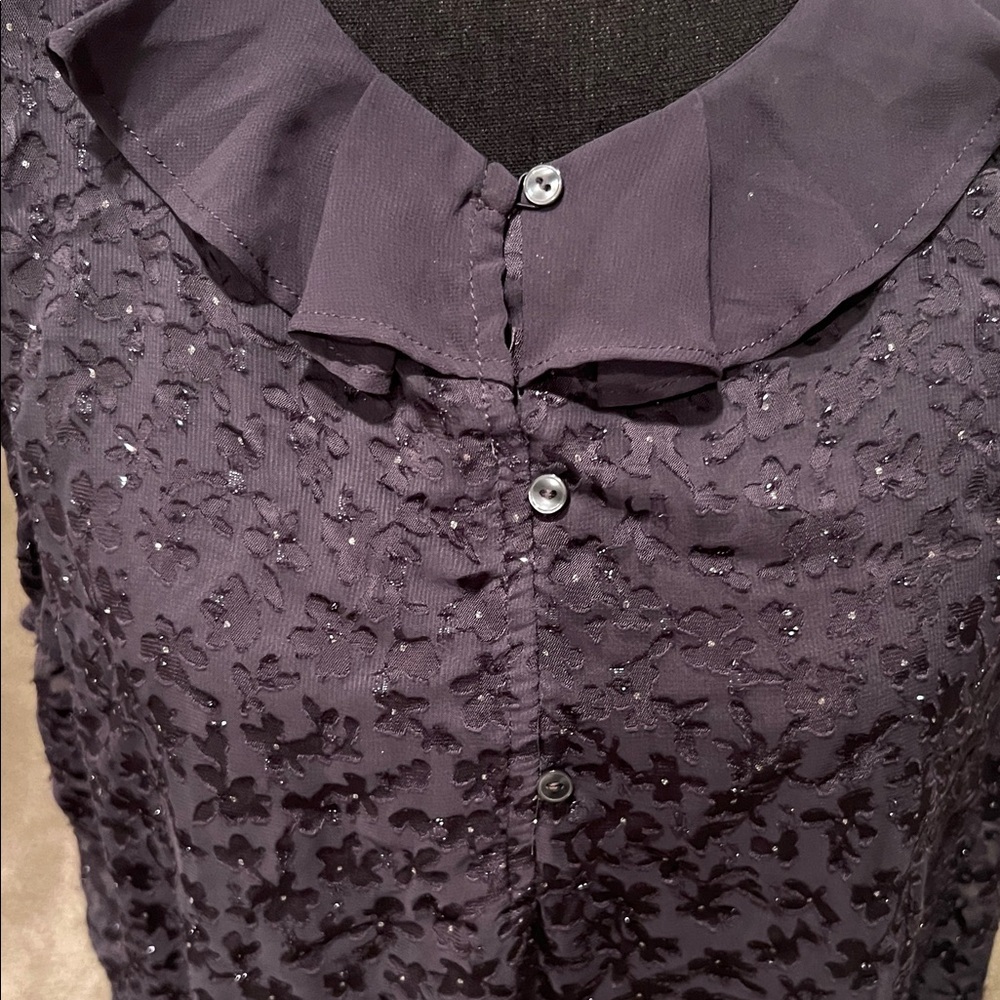 LC Lauren Conrad Dark Blue Ruffle Blouse - Picture 3 of 10